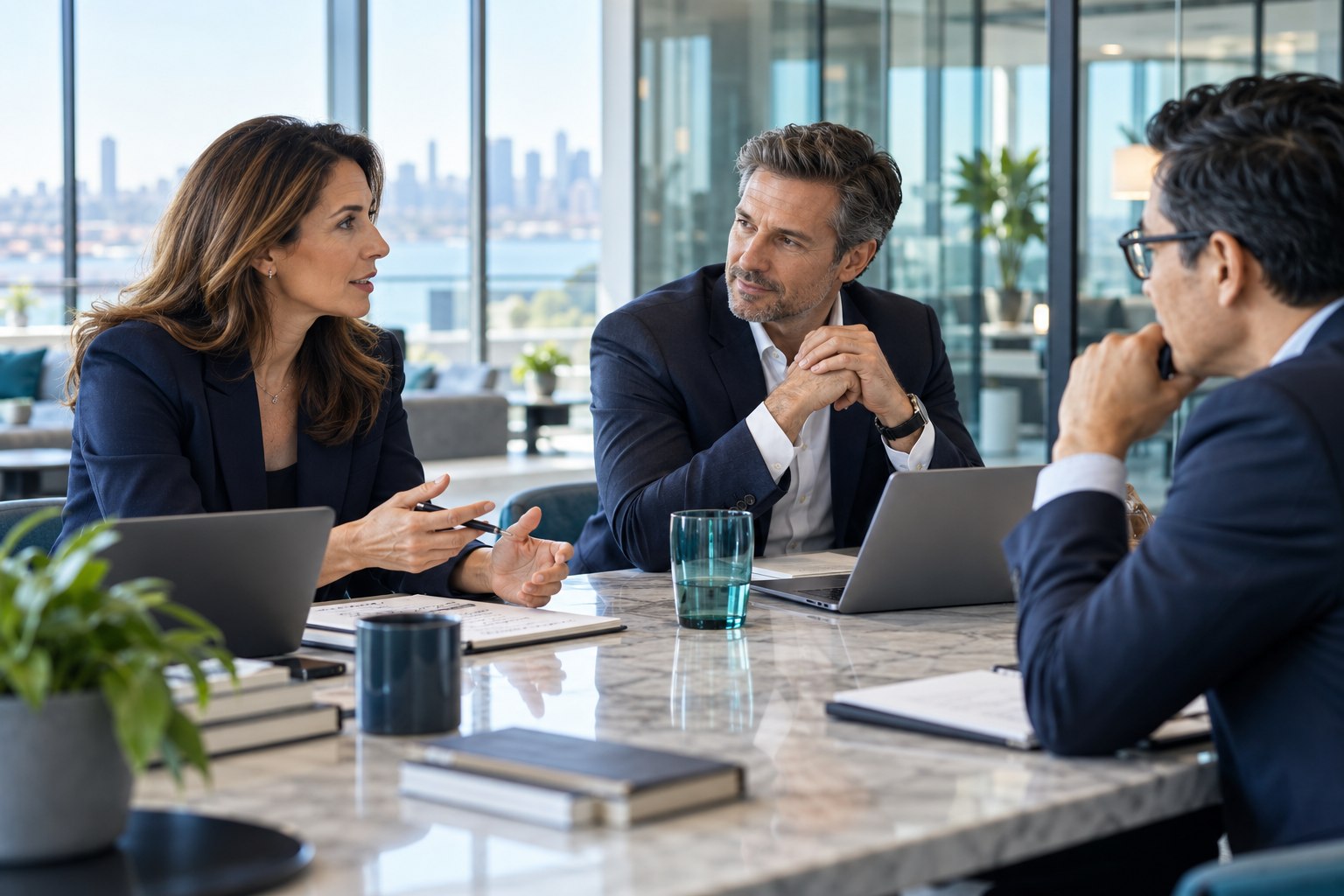 Illustrative scene of technology leaders discussing a partnership strategy